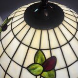 Large Tiffany pendant light in coloured glass