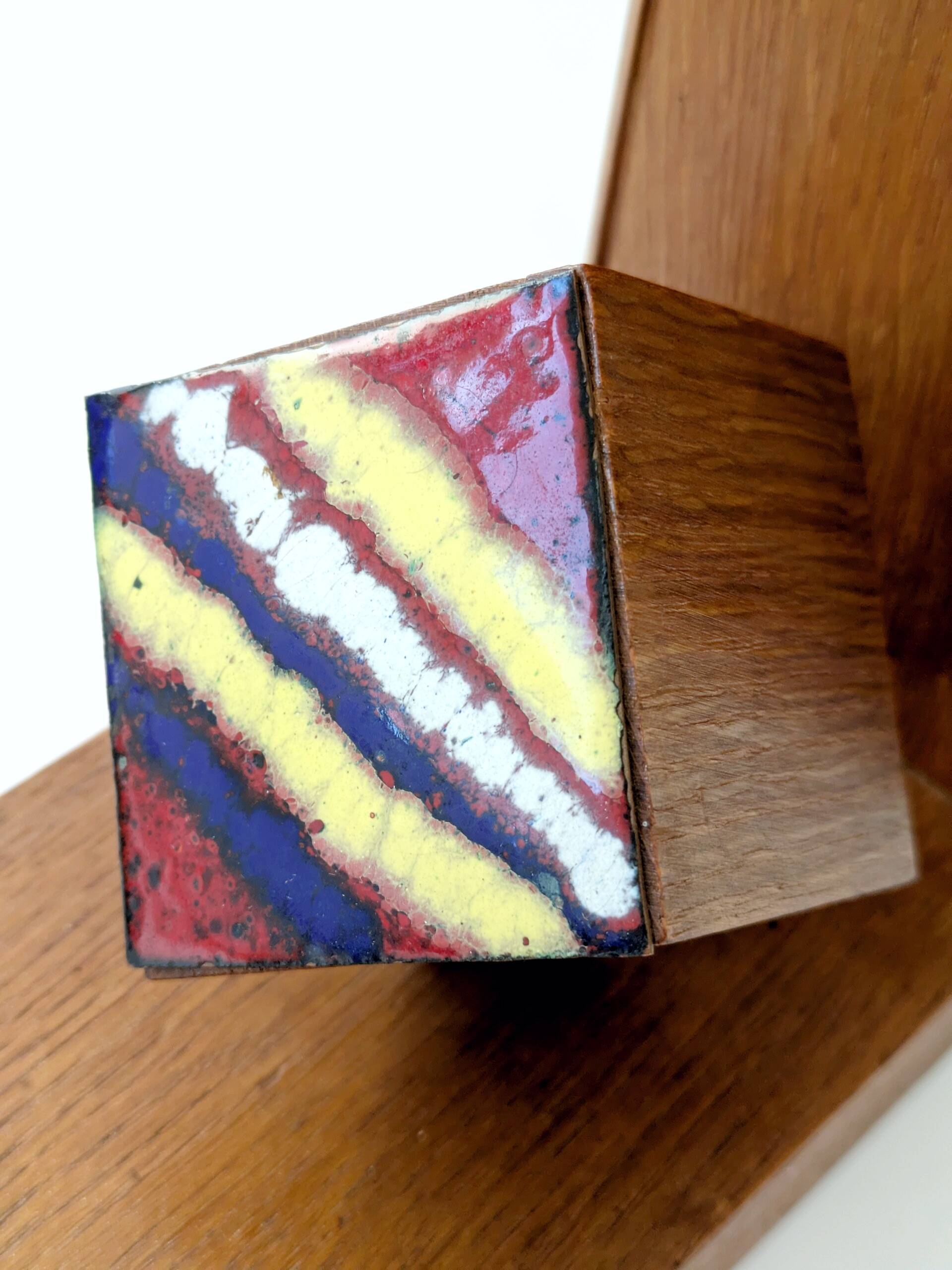 Mid-Century pair of wooden and enamel bookends, 1960s