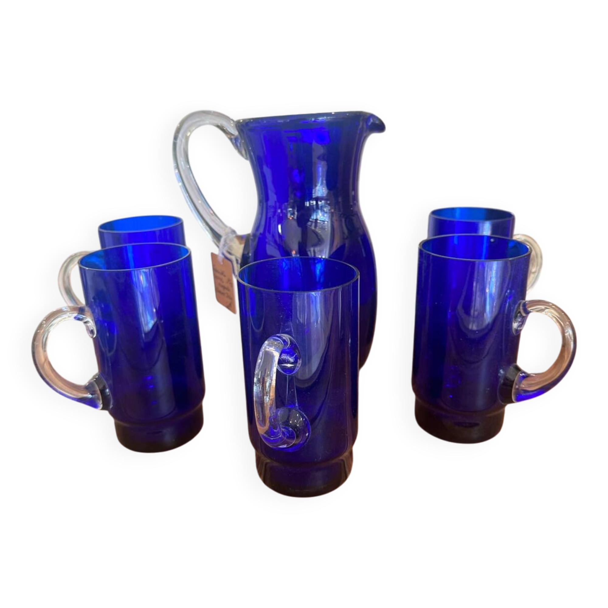 Cobalt blue Murano vintage carafe and glasses by