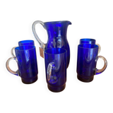 Cobalt blue Murano vintage carafe and glasses by