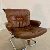 Vintage mid-century Scandinavian cognac leather lounge chair by Harald Relling
