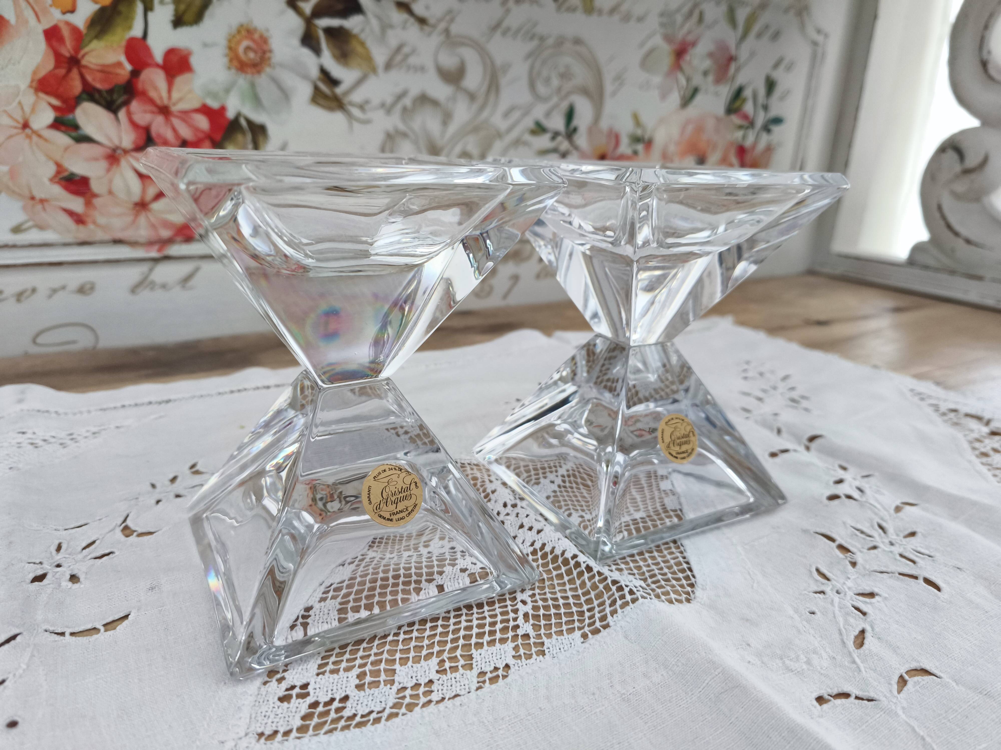Set of 2 vintage Cristal d'Arques candlesticks