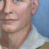 Vintage Oil On Canvas Men Portrait Signed, Small, 1950s