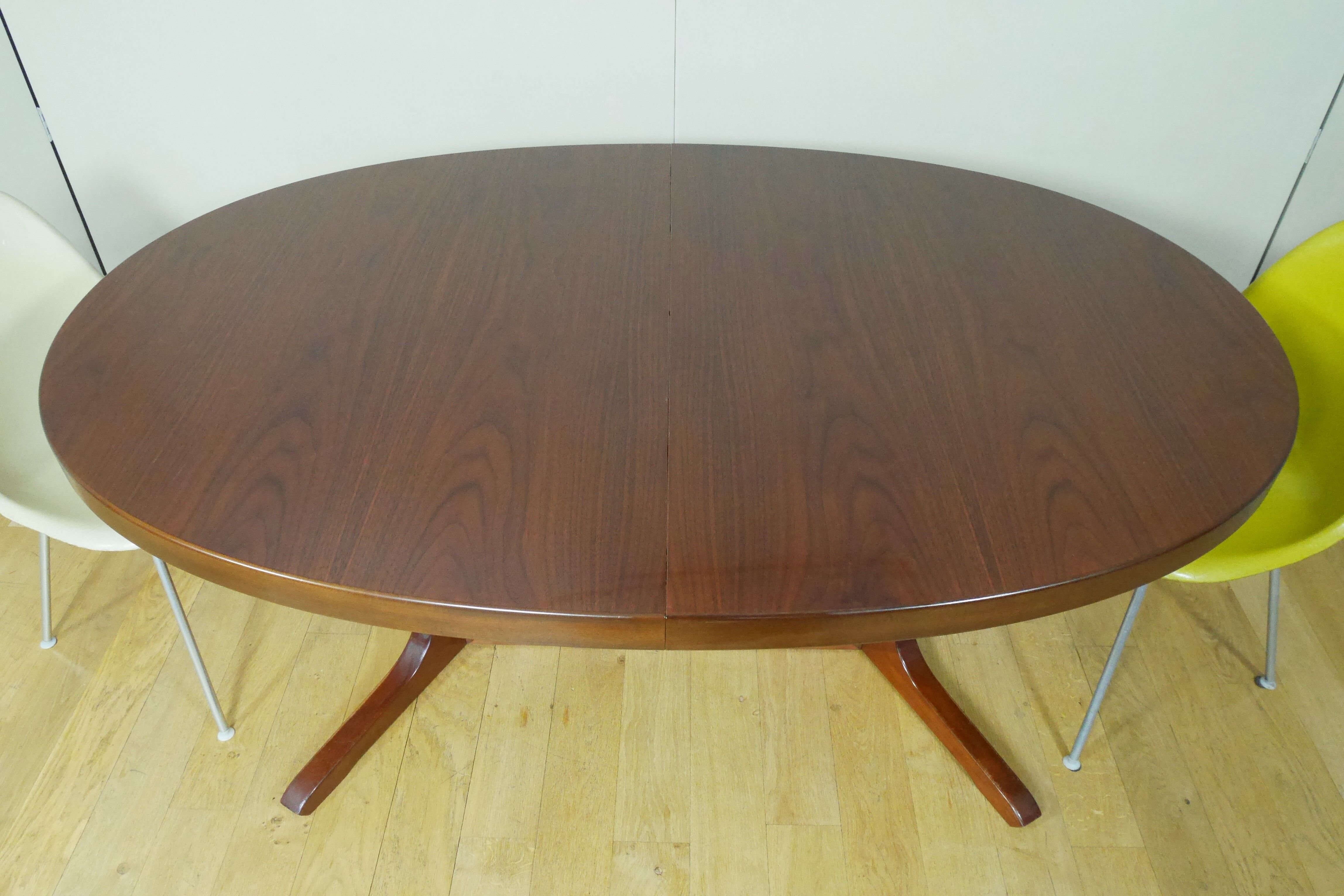 American walnut oval dining table with 2 60s extensions