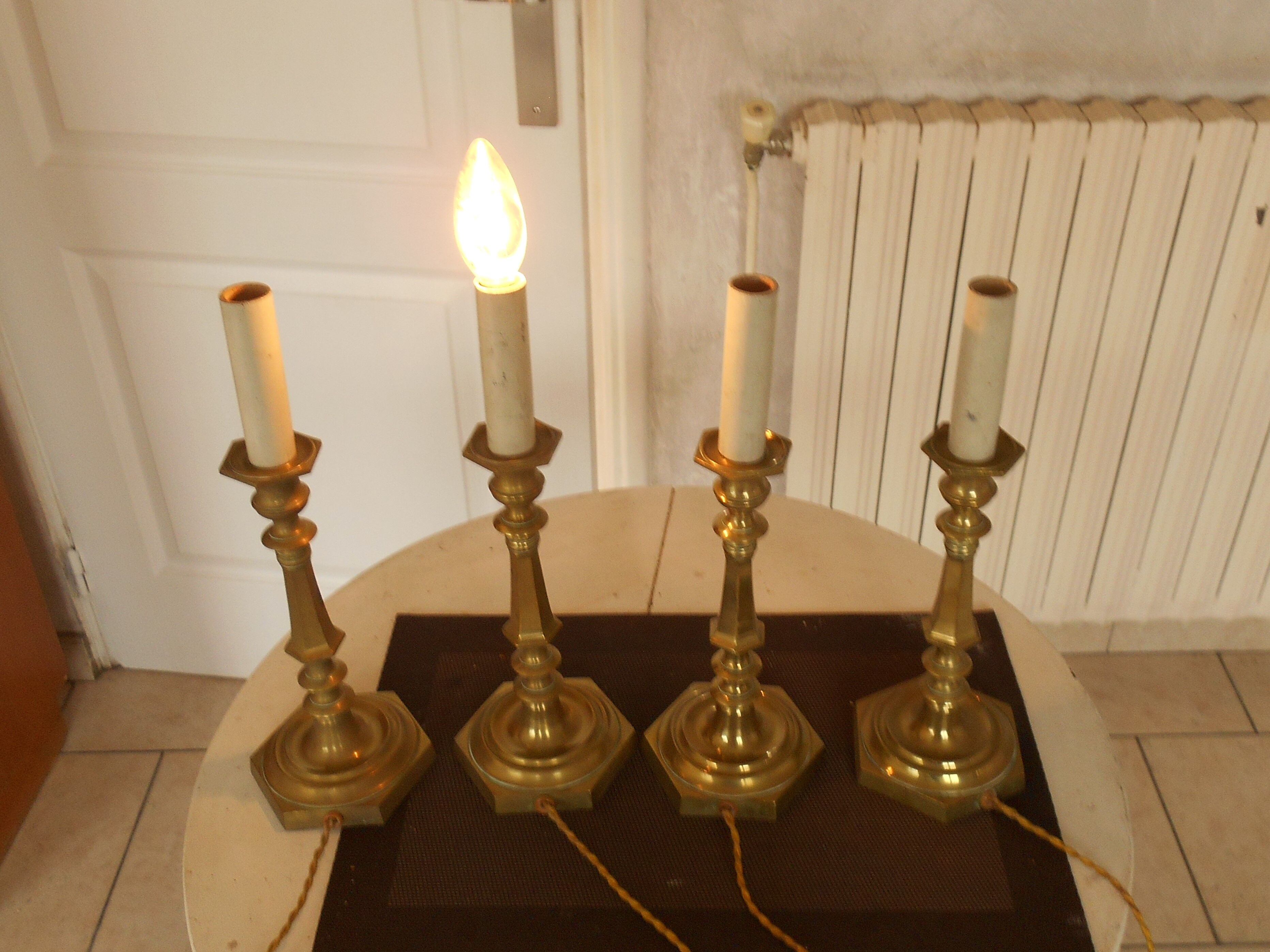 Set of four old electrified brass chandelier