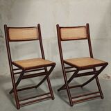 Folding chairs in wood and cane, 80's