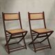 Chaises pliantes en bois et cannage, 80's