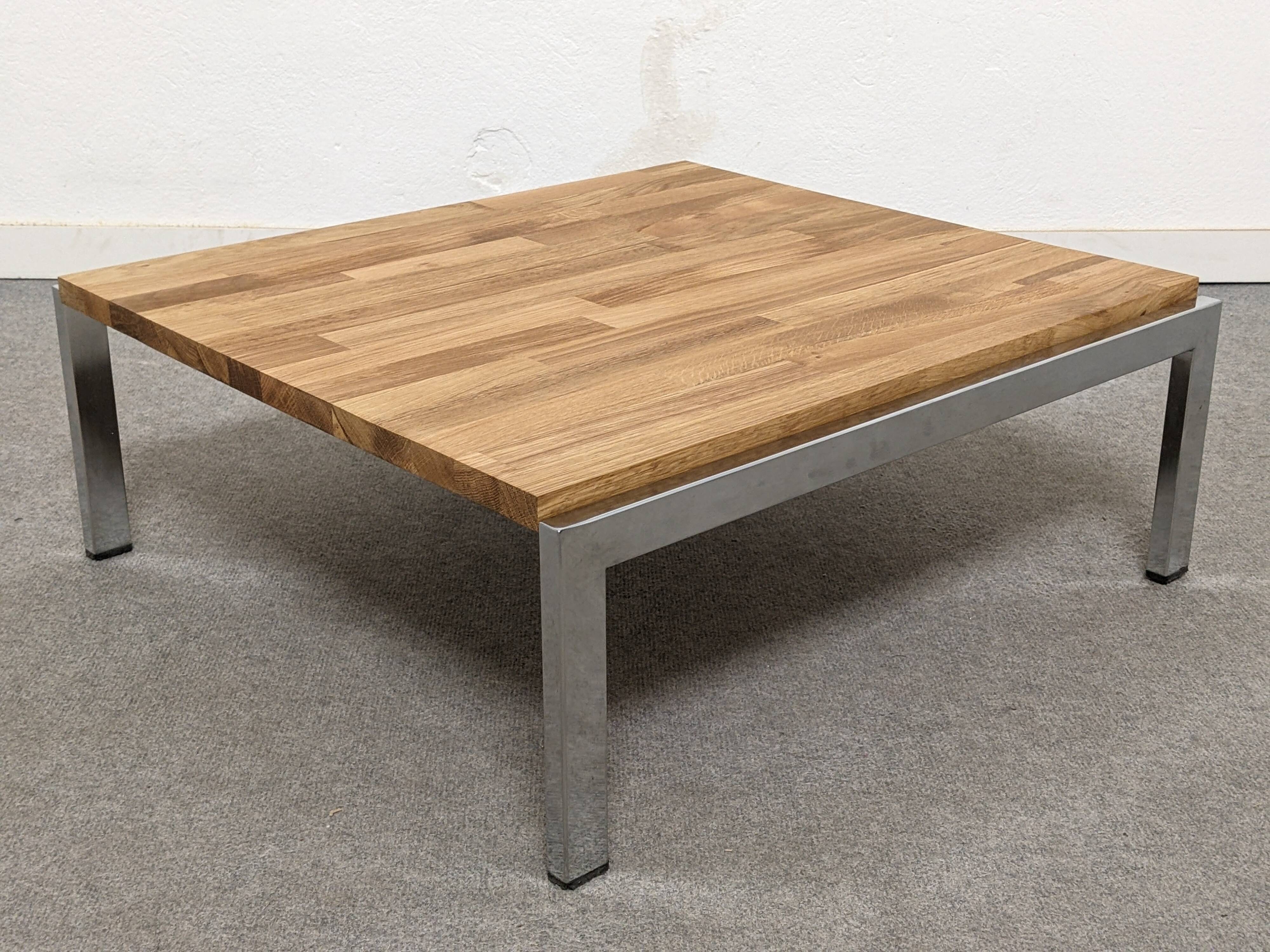 Coffee table or side table in solid oak, France around 1970.