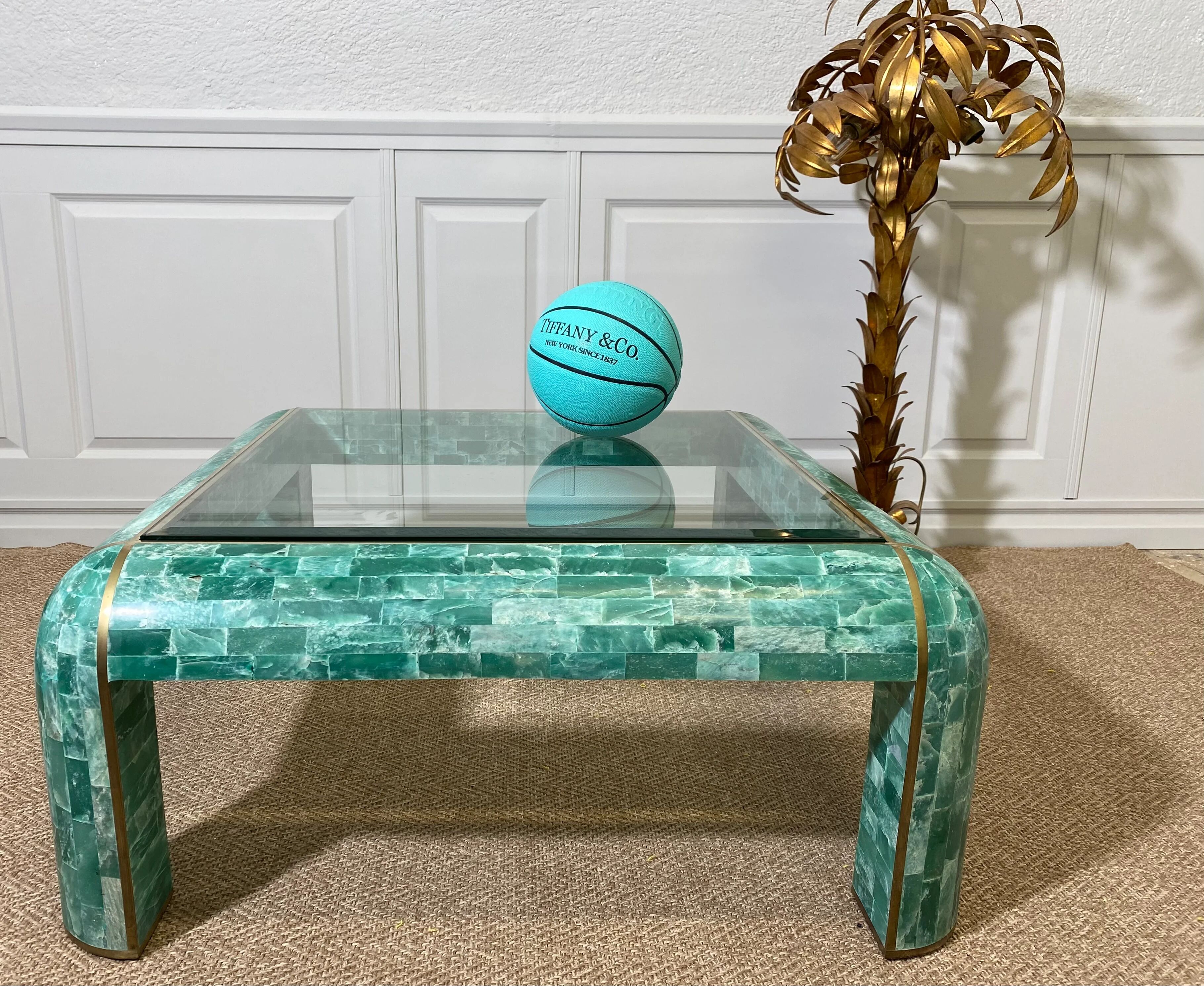 Coffee table in tessellated marble by Casa Bique 1970s Hollywood Regency (Karl Springer style)