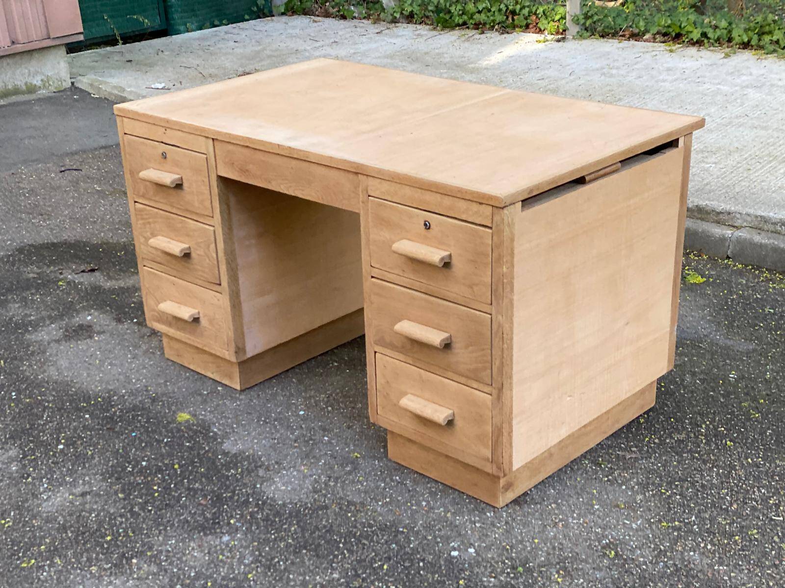 Bureau administratif extensible rénové en chêne du XIXème 130cm