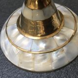 Set of 2 mother-of-pearl candlesticks and brass