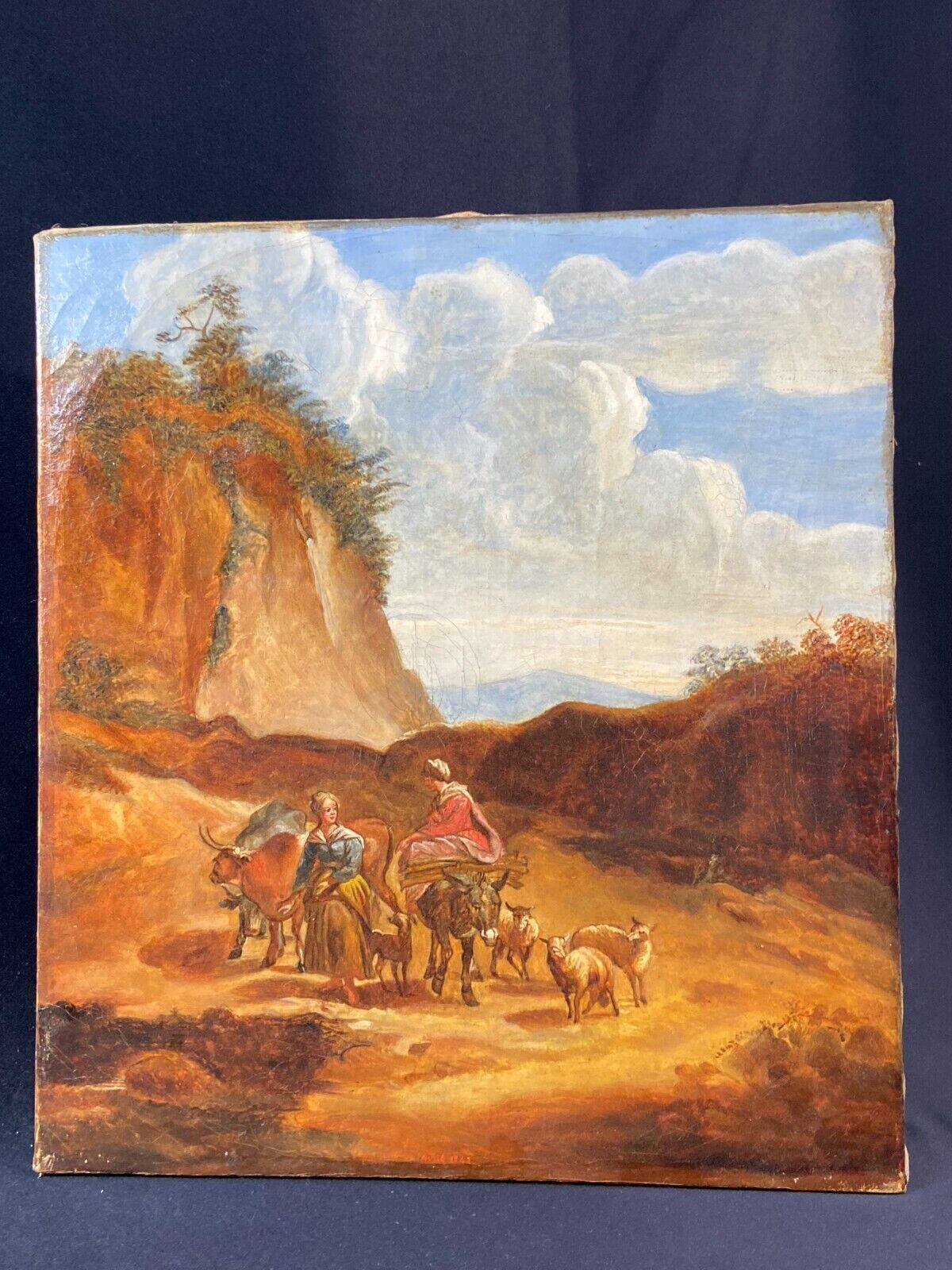 Oil painting on canvas from the 18th century featuring young peasant women.