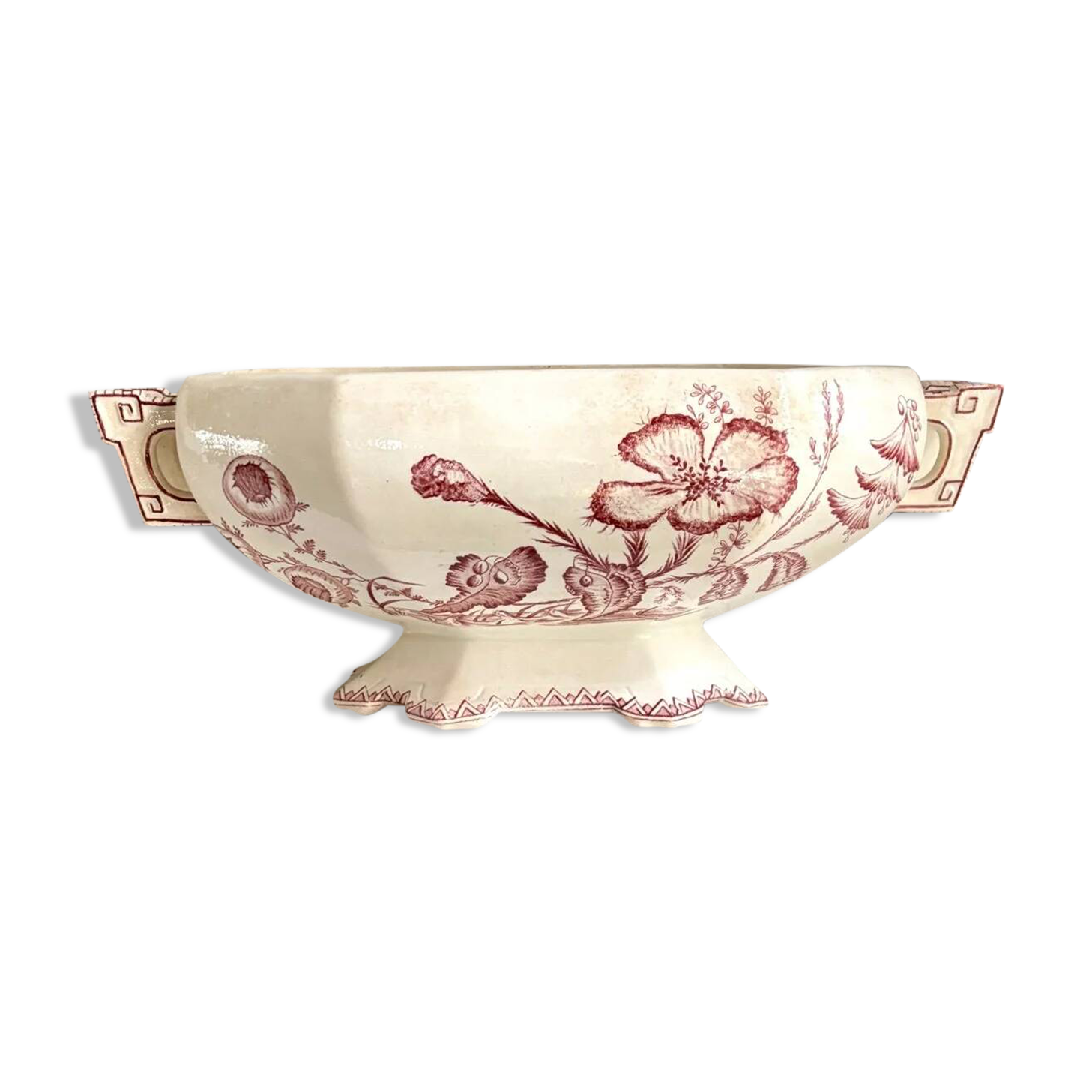 Soup tureen, earthenware salad bowl Clairefontaine, "Indiana" service.