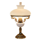 Lampe ancienne française en opaline blanche – bronze doré
