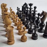 Vintage chess set, late 19th - early 20th century, in carved turned wood, 9 cm