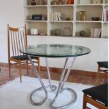 80s space age round chrome and glass table