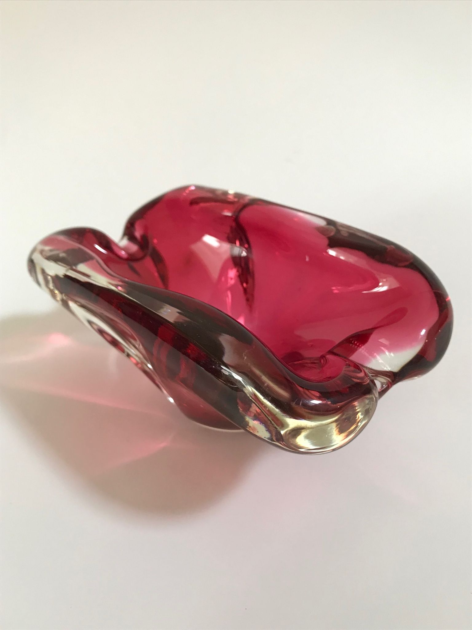 Murano pink lined glass ashtray, 1960