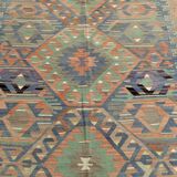 5x11 Green & Blue Tribal Turkish Vintage Kilim Rug 170x333Cm SK 35197