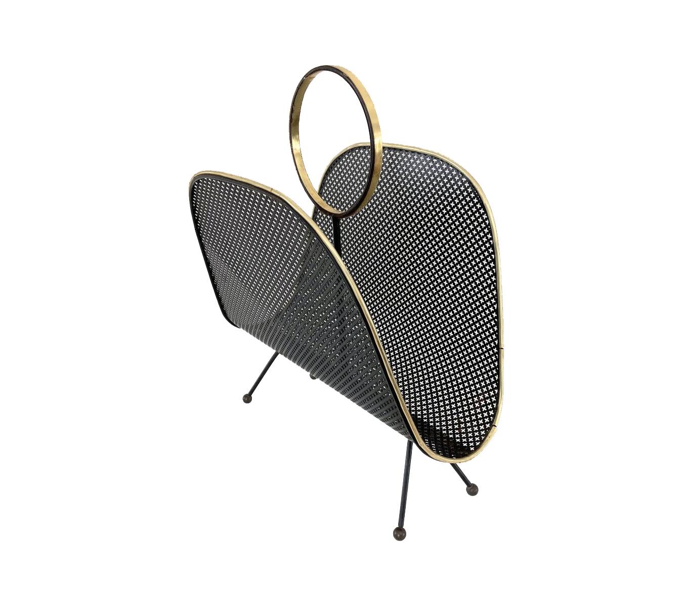 Magazine Rack • Perforated Metal • Brass • 1950