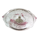 Plat à tartes gâteaux sur piédouche décor de paons