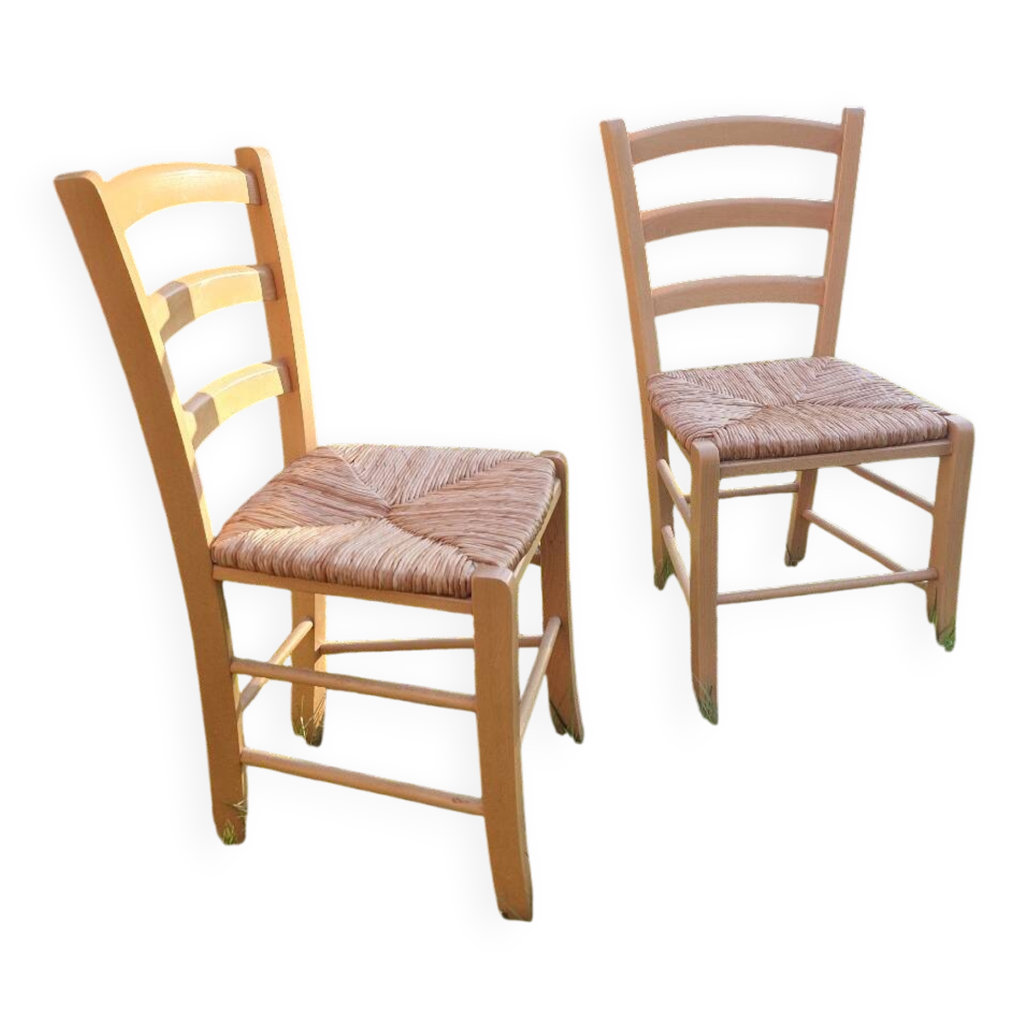 Pair of wooden and straw chairs