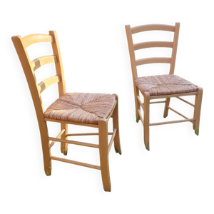 paire de chaises bois - paille