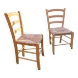 Pair of wooden and straw chairs