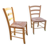 Pair of wooden and straw chairs