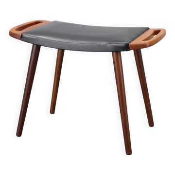 Tabouret en teck et simili cuir danois des années 1960.