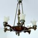 Large Art Deco sculptural chandelier in bronze and glass, 1930s