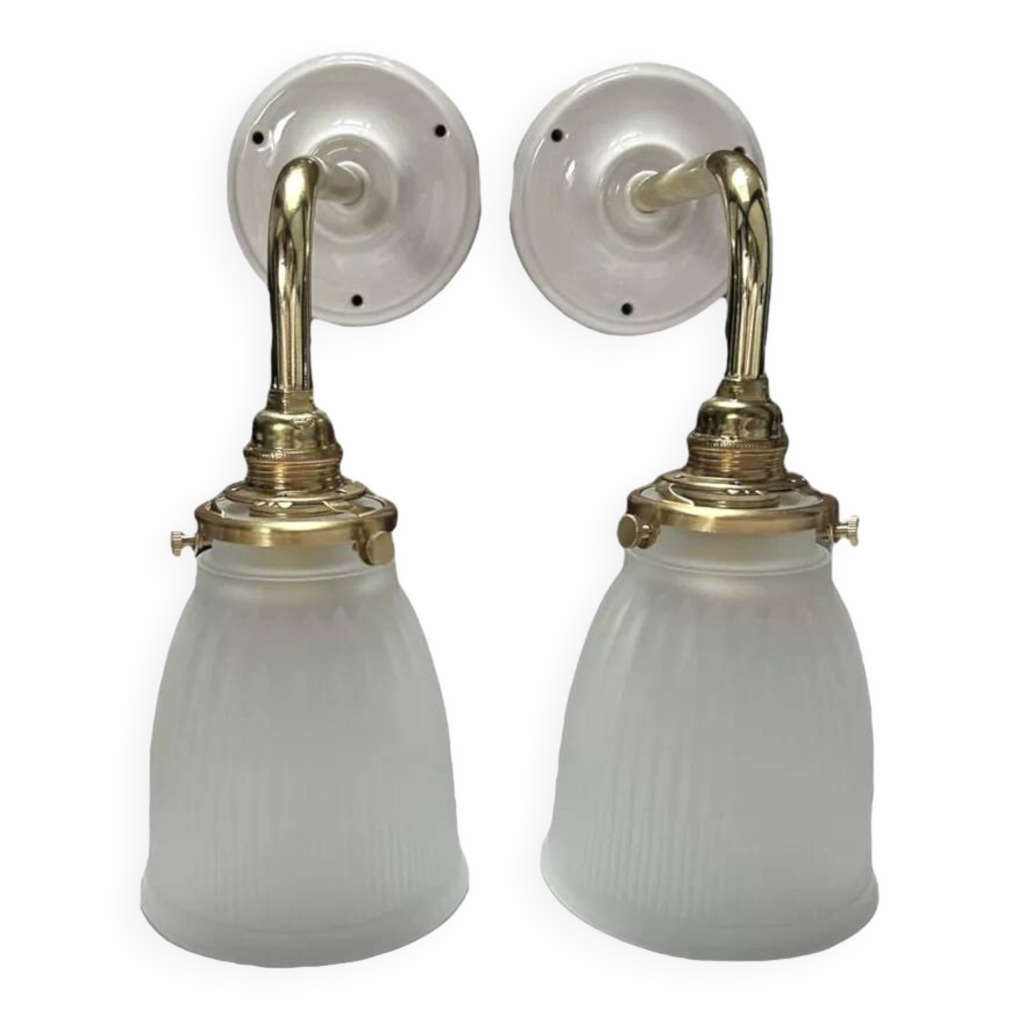 Pair of ribbed glass tulip wall sconces