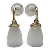 Pair of ribbed glass tulip wall sconces