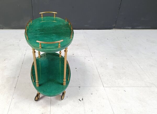 Chariot de bar et porte-bouteilles en peau de chèvre laquée italienne par Aldo Tura