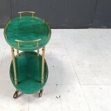 Italian Lacquered Goatskin Swan Bar Cart and wine bottle stand by Aldo Tura