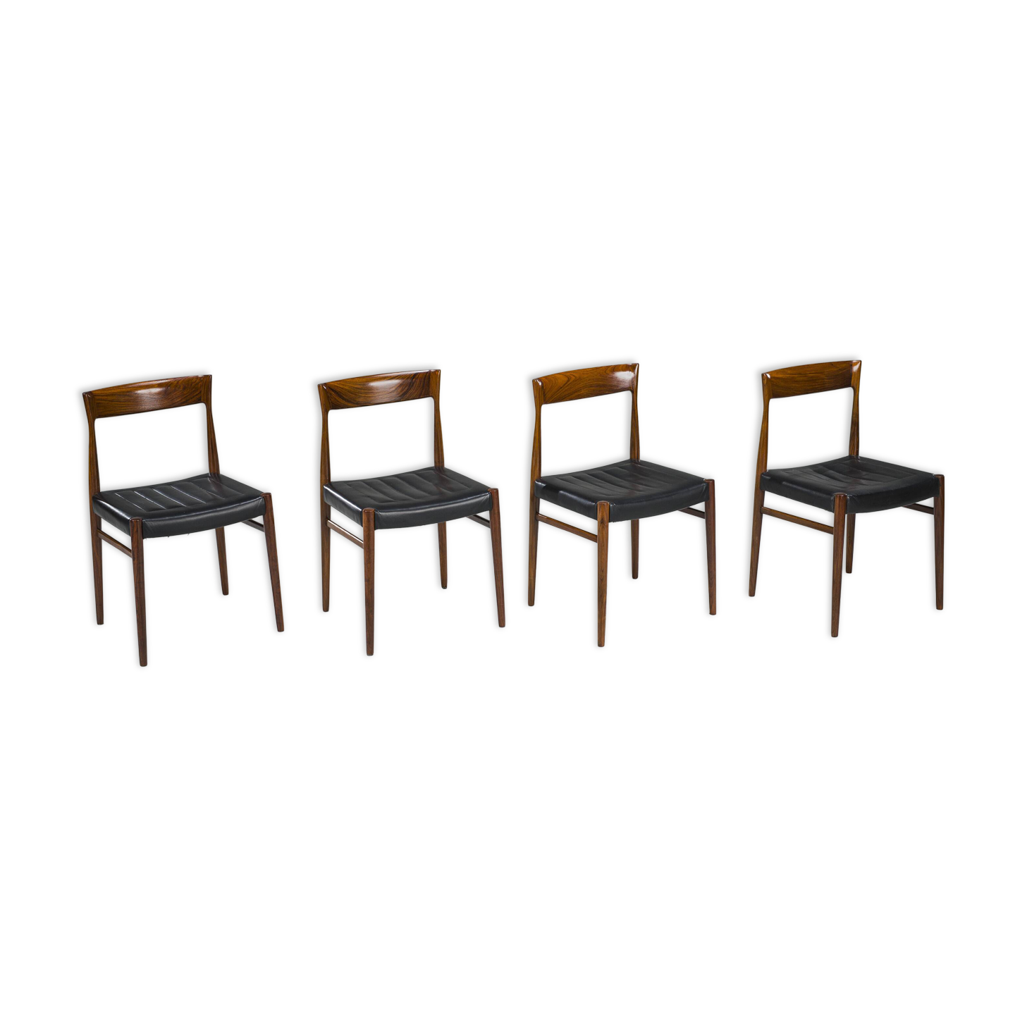 Mid-Century Palisander Dining Chair with Lether, 1950s, Set of 4