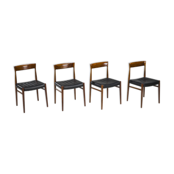 4 chaises en palissandre et cuir, 1950