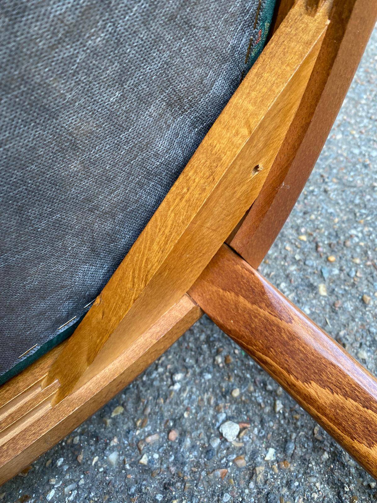 4 solid wood dining chairs with green fabric Louis Philippe 198