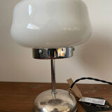 White opaline lamp with silver metal.
