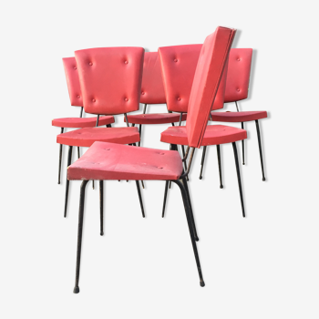 Vintage Rodeo chairs in red Skaï and tubular metal base