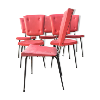 Vintage Rodeo chairs in red Skaï and tubular metal base