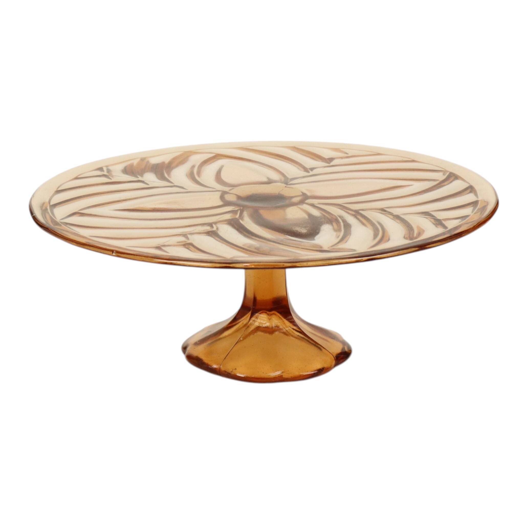 Amber Art Deco Cake Plate Pastry Dish Val Saint Lambert 33cm