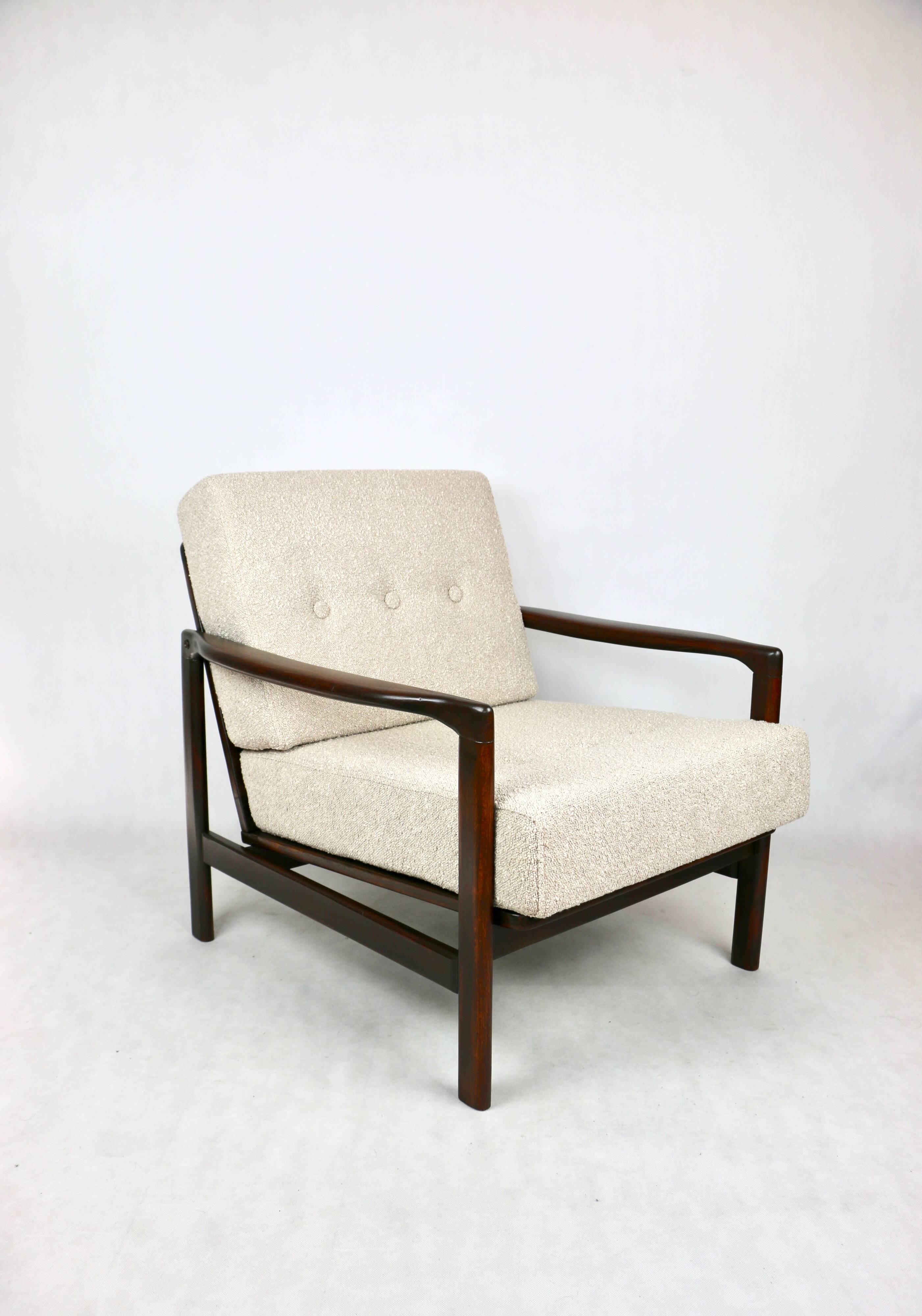 Beige boucle Lounge Chair by Z. Baczyk, 1970s