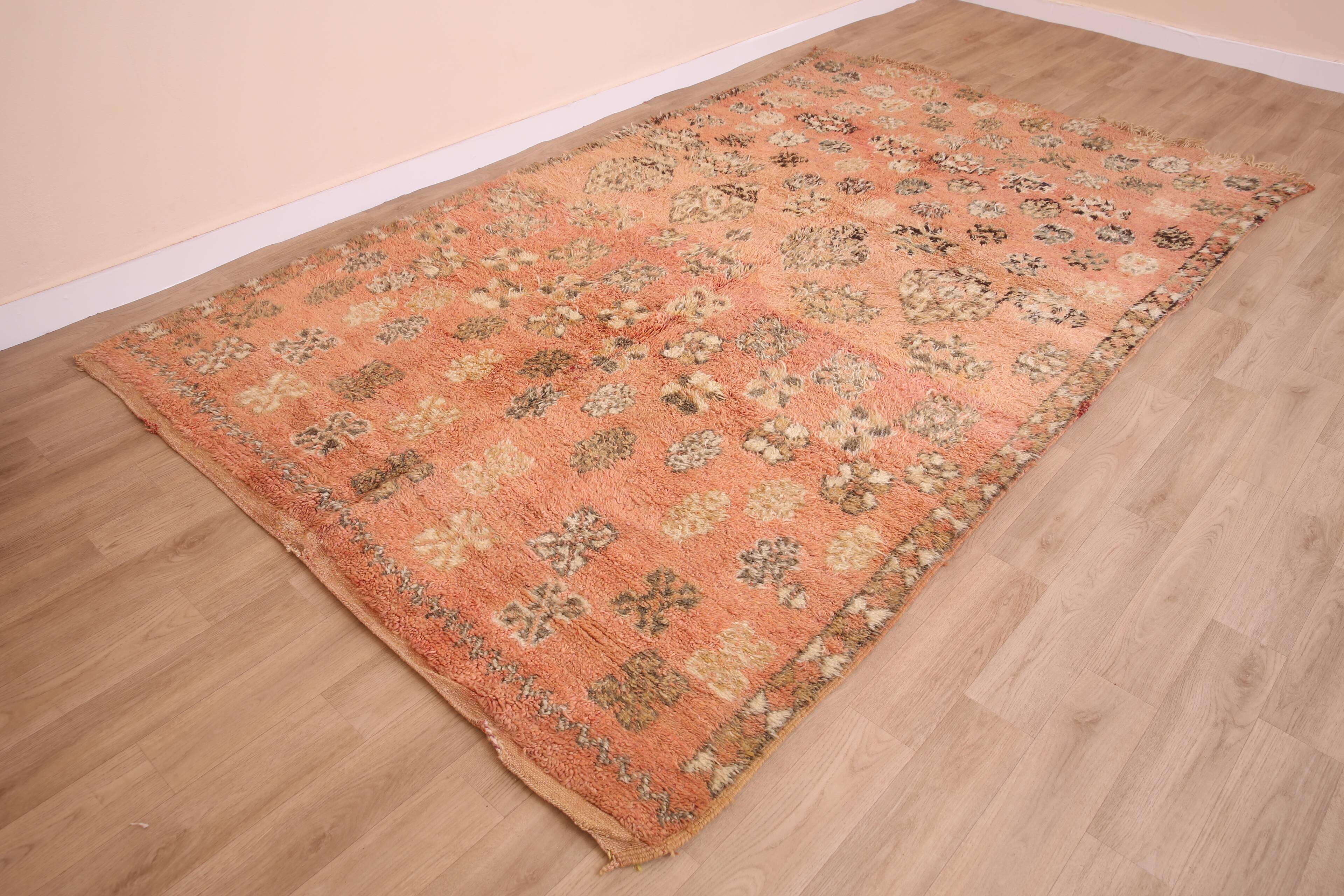 Peach Vintage Moroccan Rug 180 x 305 cm, Berber Wool Rug, Handmade Boho Rug