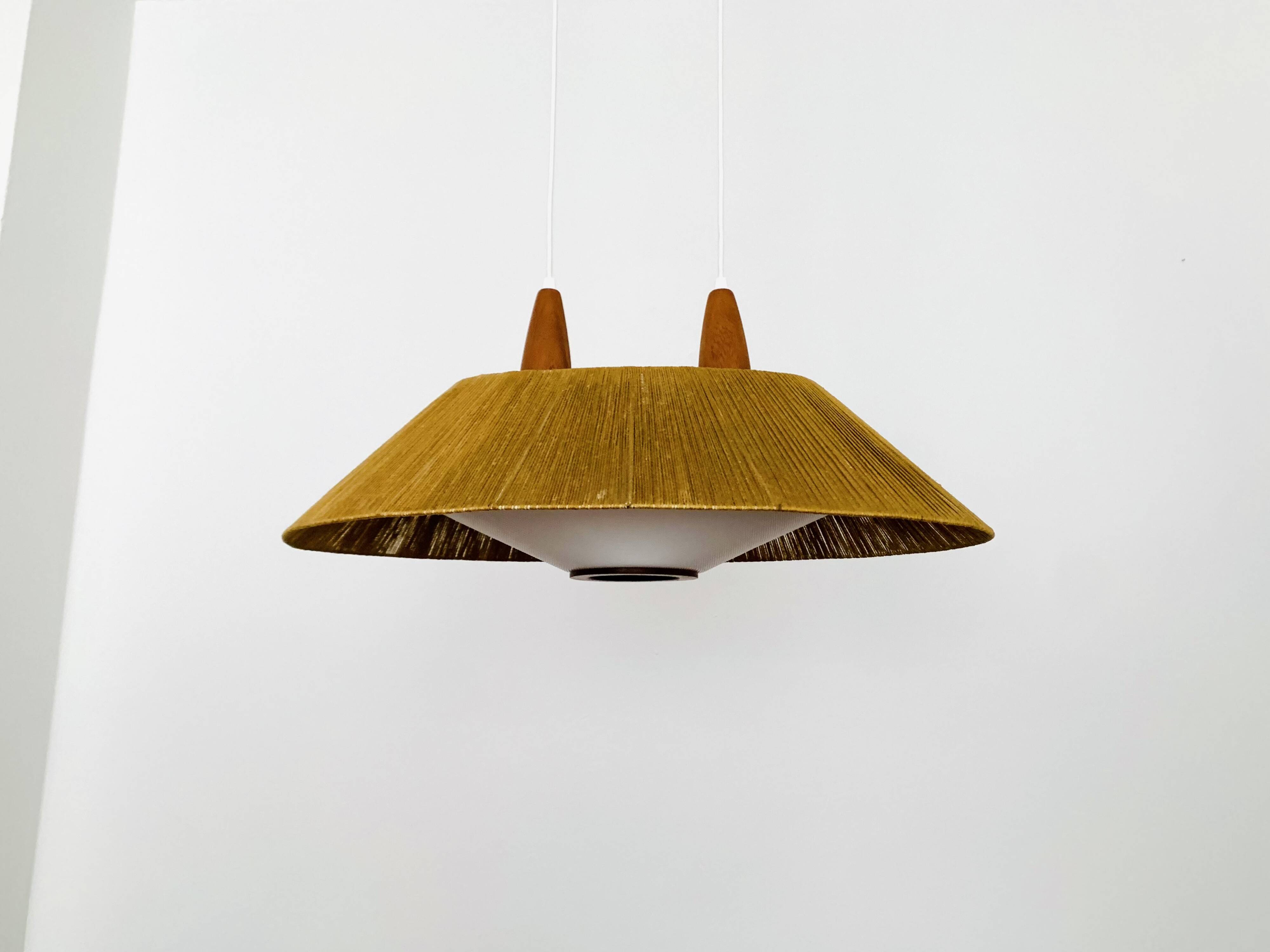 Raffia Bast and Teak Pendant Lamp from Temde