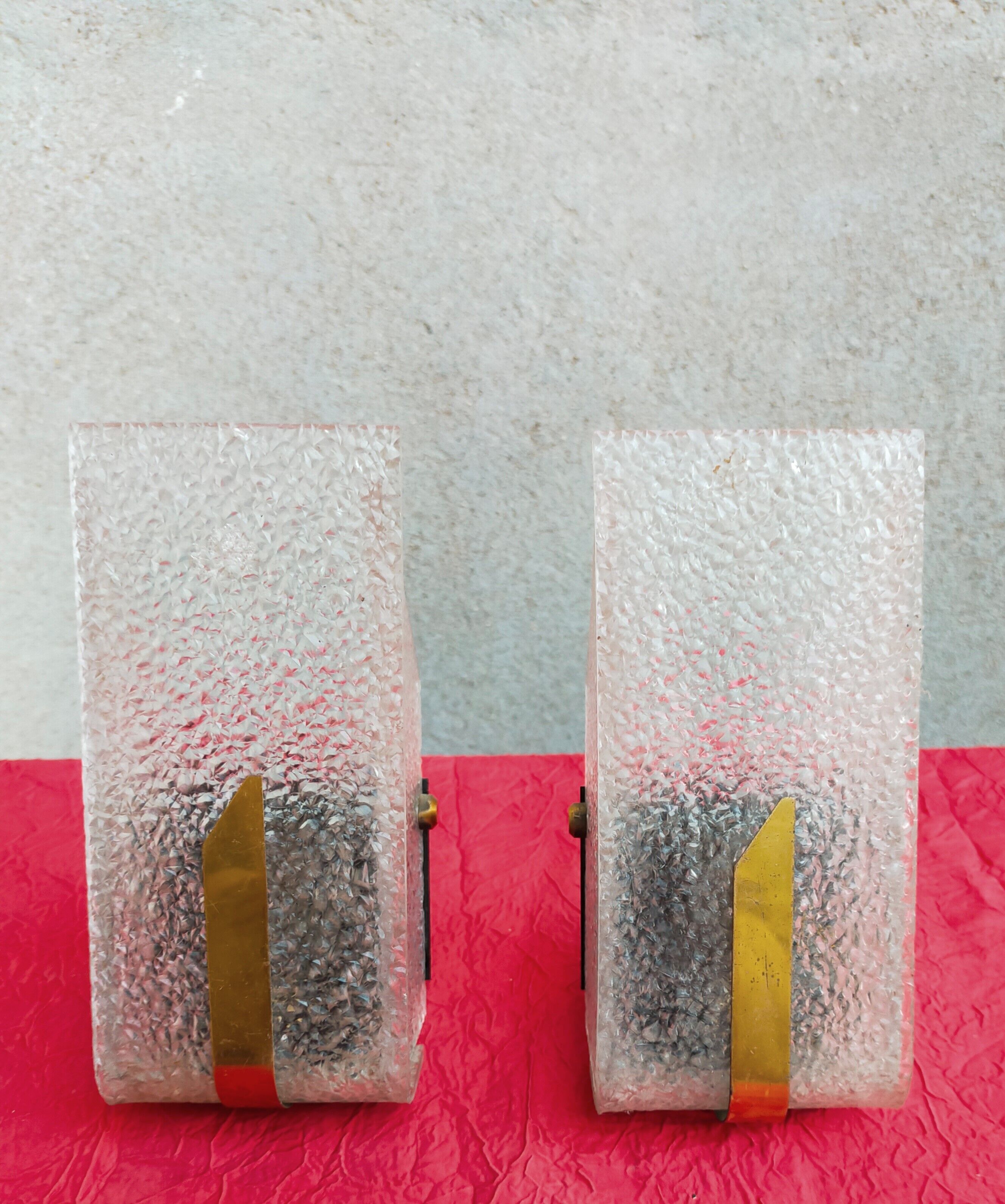Vintage wall lamps in plexiglass and brass
