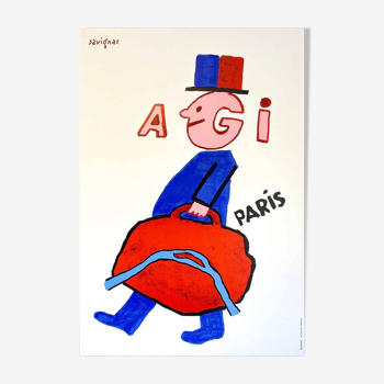 Affiche original AGI Paris par Raymond Savignac 1990 - Petit Format - On linen