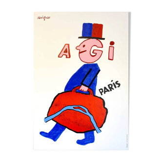 Original AGI Paris poster by Raymond Savignac 1990 - Small Format - On linen