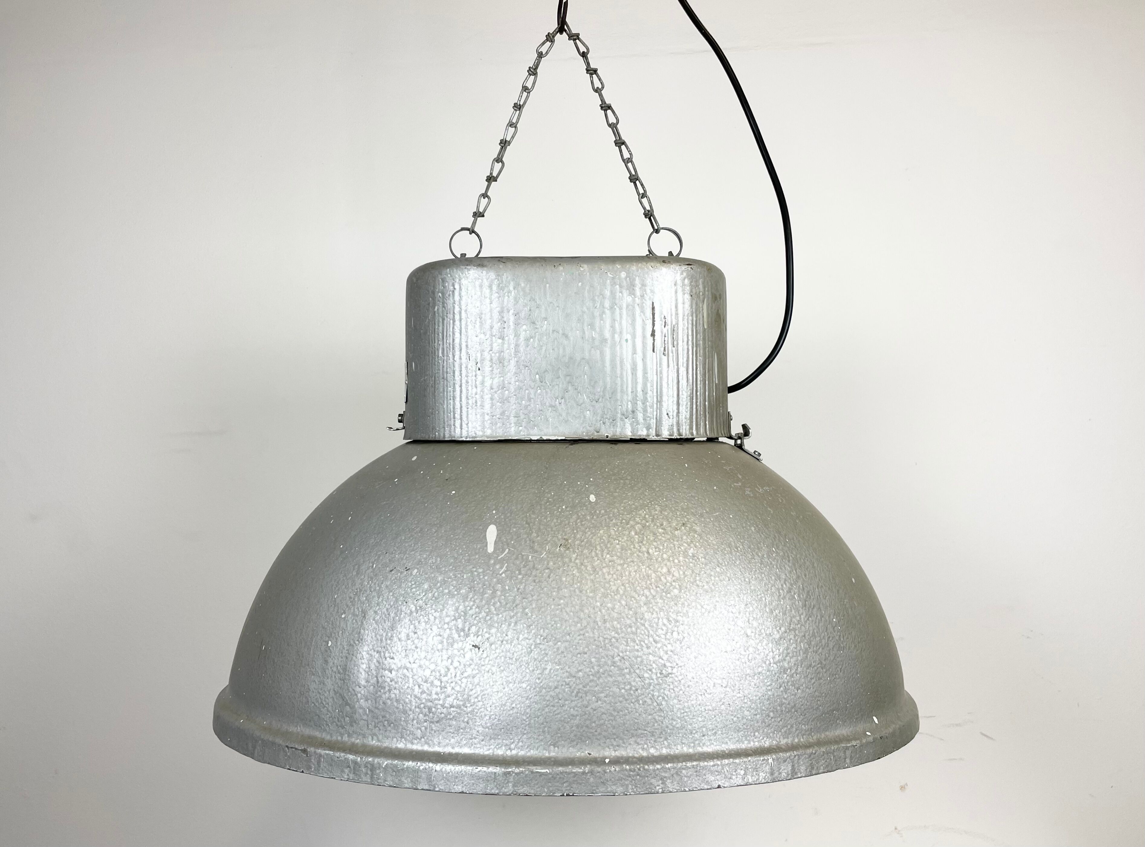 Oval industrial polish factory pendant lamp from mesko, 1970s
