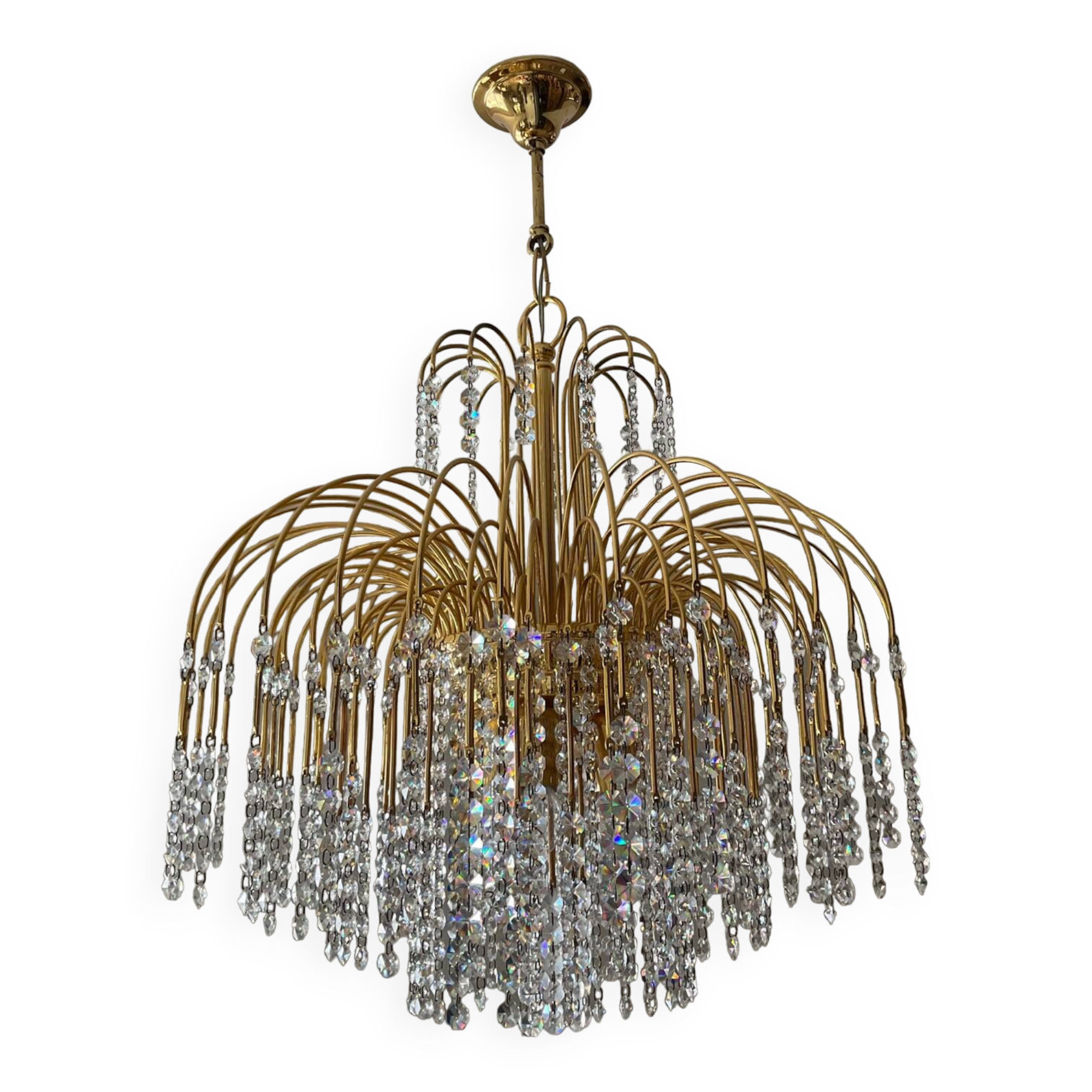 Vintage brass chandelier with crystal tassels cascade