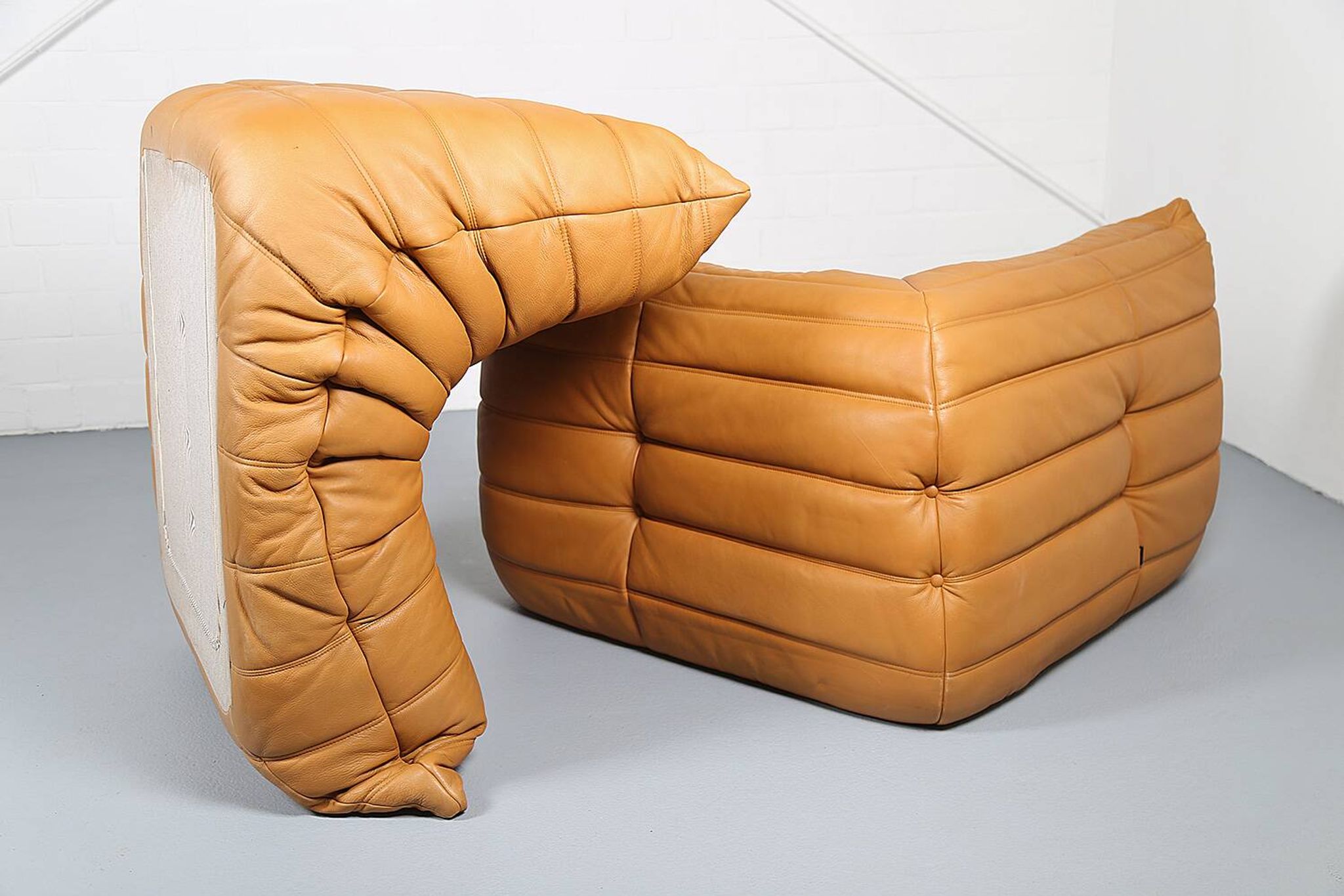 Cognac leather Ligne Roset Togo set from 2010 designed by Michel Ducaroy